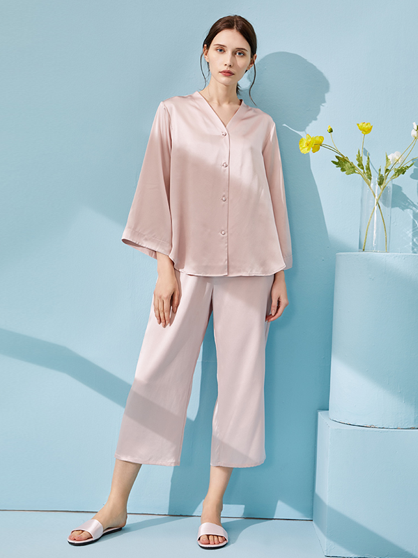 Classic V Neck Silk Pajamas Set REAL SILK LIFE