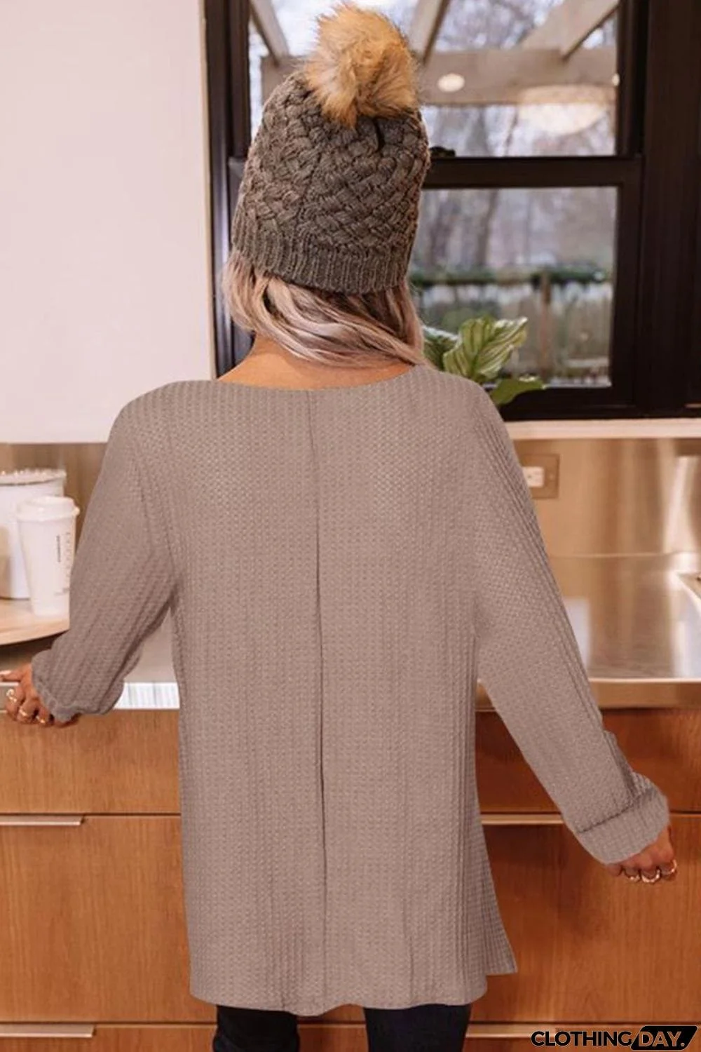 Buttoned Boat Neck Long Sleeve Blouse