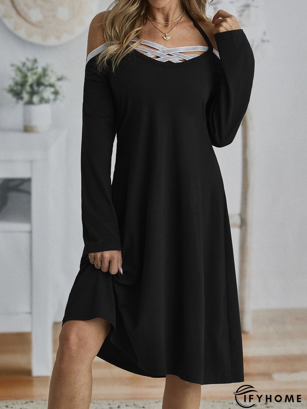 Casual Solid Regular Fit Knitting Dress | IFYHOME