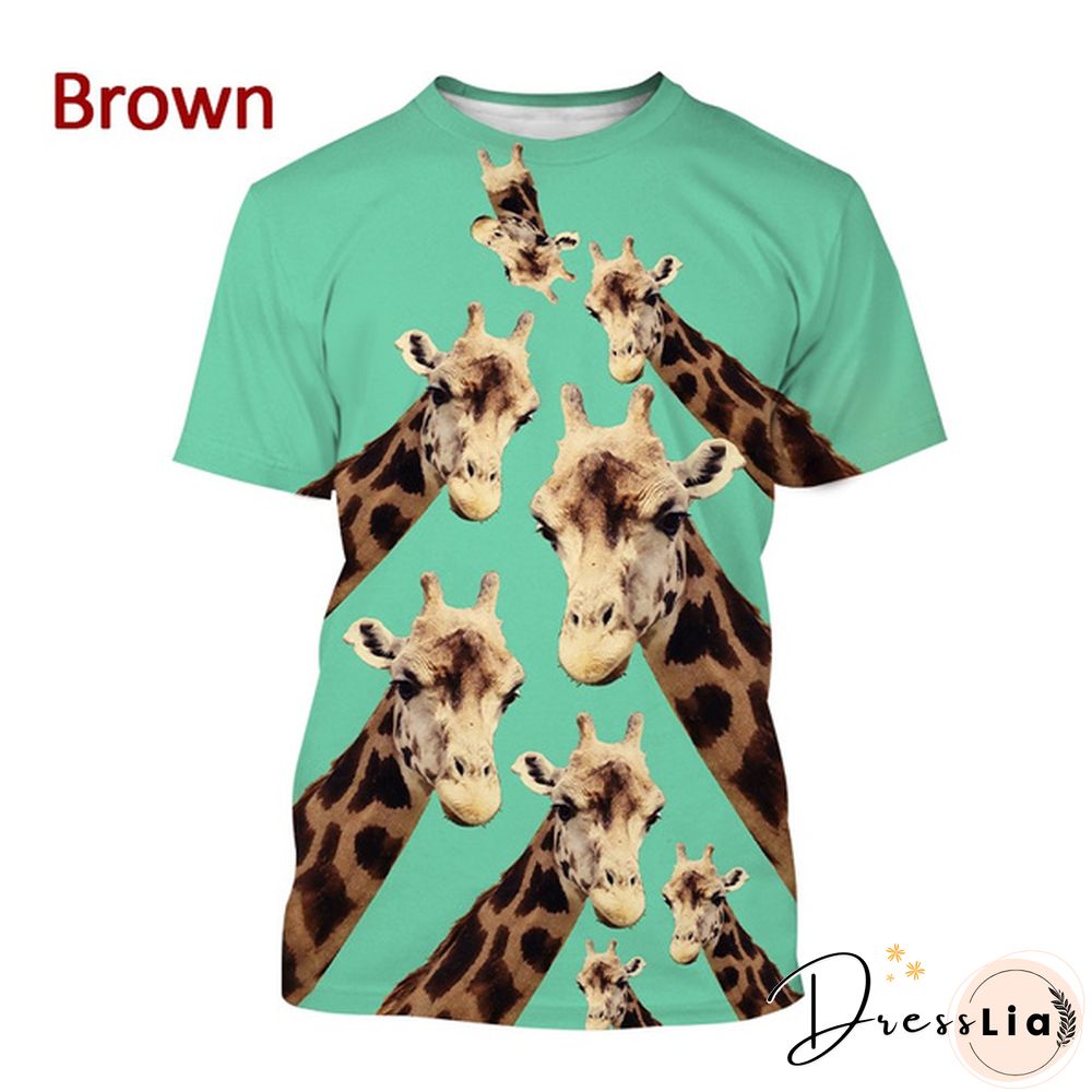 3D Printing Funny Animal Giraffe Pattern T-shirt Fashion Unisex Fun Casual Round Neck Short-sleeved T-shirt Top