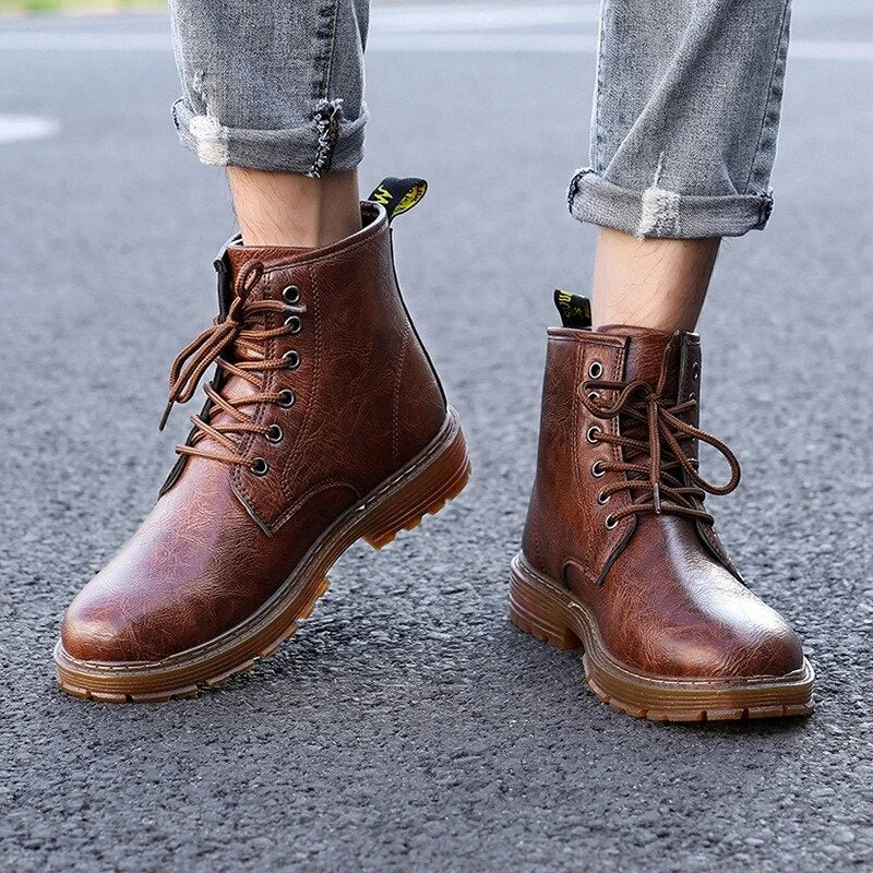 Men Shoes Autumn Winter Boots Retro Style Ankle Boots Lace Up Casual Boots High-top Shoes For Men Wear-resistant Zapatos Boots