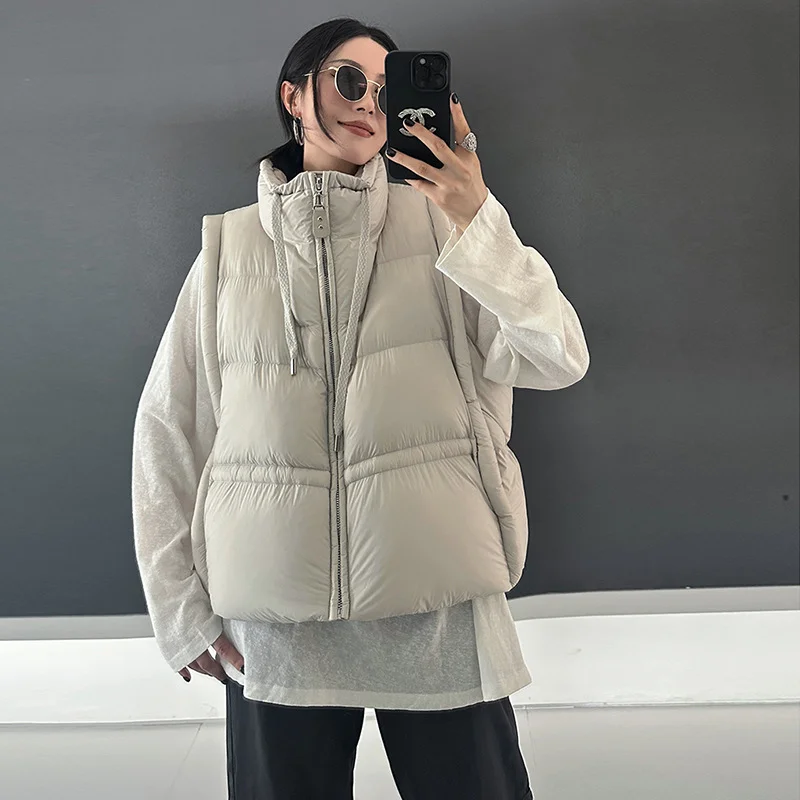 Woherb Advanced Sense White Duck Down Vest Female 2024 Winter Fashion Casual Design Sense Big Thick Vest Vest Tide-Outfit Ideas