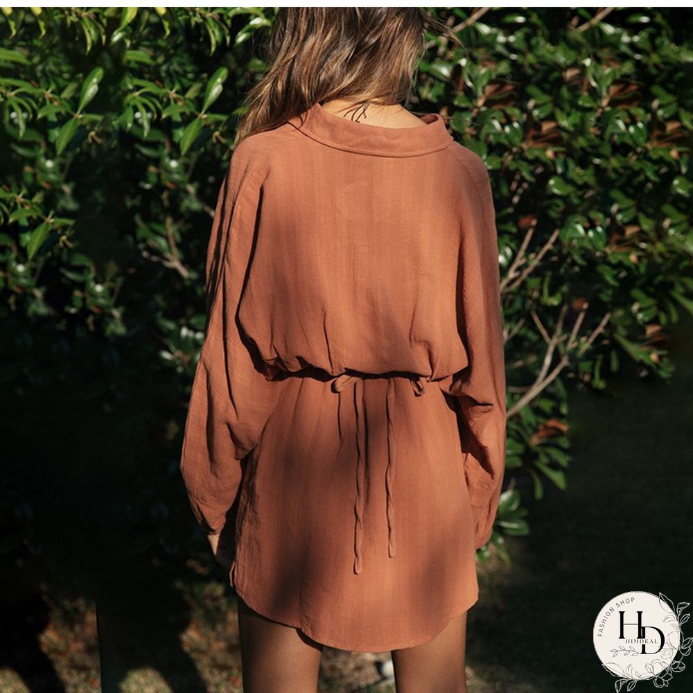 Autumn Winter Mini Shirt Dress Women's New Fashion Casual Solid Lantern Sleeve Turn-down Collar Button Beach Dresses For Femme