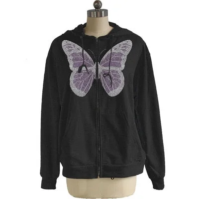 Y2K Zip Hooded Sweatshirt Harajuku Jacket Top Oversized Hoodie Retro Pocket Woman Clothes Loose Long Sleeve Pullover Tops Shirt