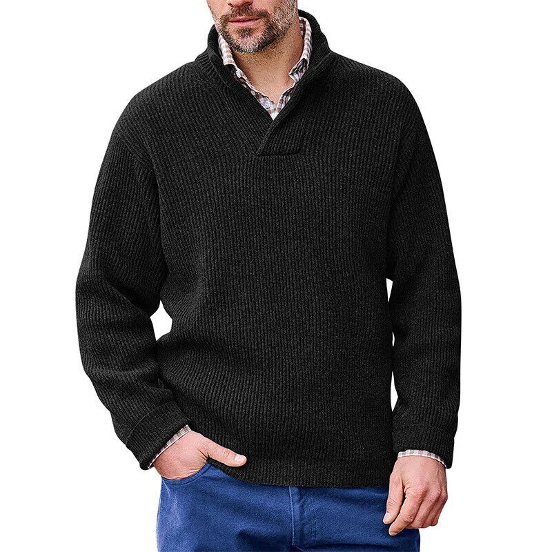 Wongn Wongn Men's Solid Color Casual Jumper Long Sleeve V-Neck Loose Sweater Autumn And Winter New Men's Wear