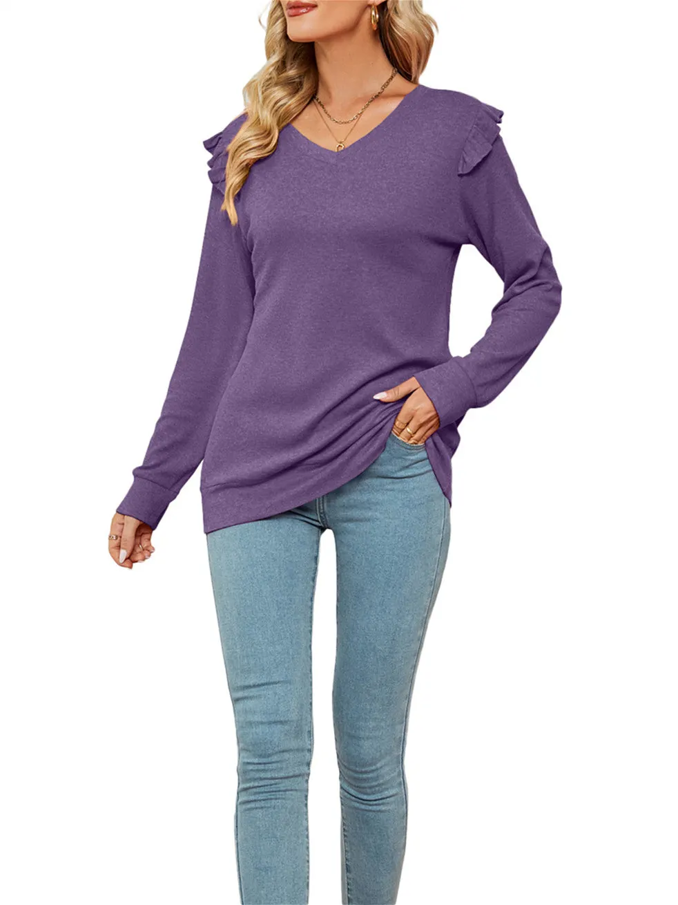 Women's Floral Long Sleeve V-Neck Tops