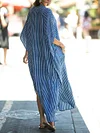 Striped Bat Sleeve Shirt Tunicshang Maxi Dress