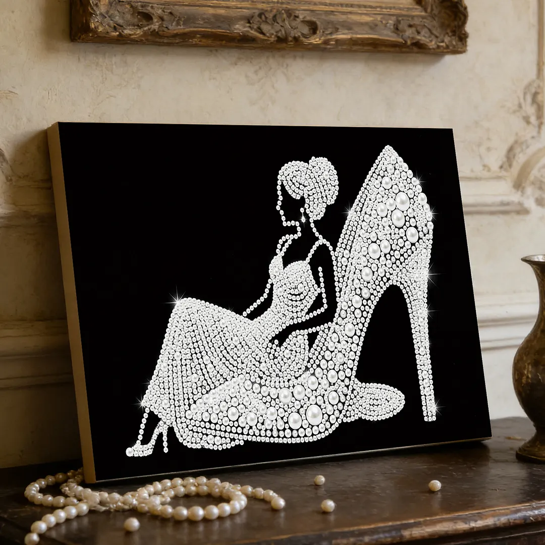 DIY Girl In High Heels Pearl Painting Art Kits with Frame 7.87x11.81in Pearl Gem Paintings Picture Arts Craft for Adults Beginners Home Wall Decor