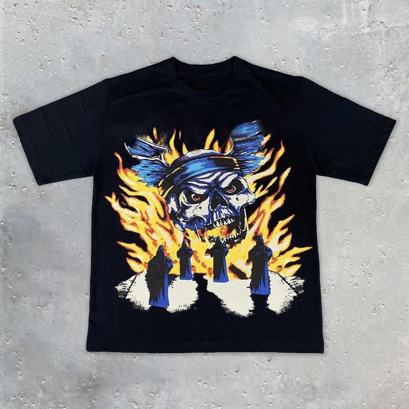 Fashion skull crew neck loose print T-shirt