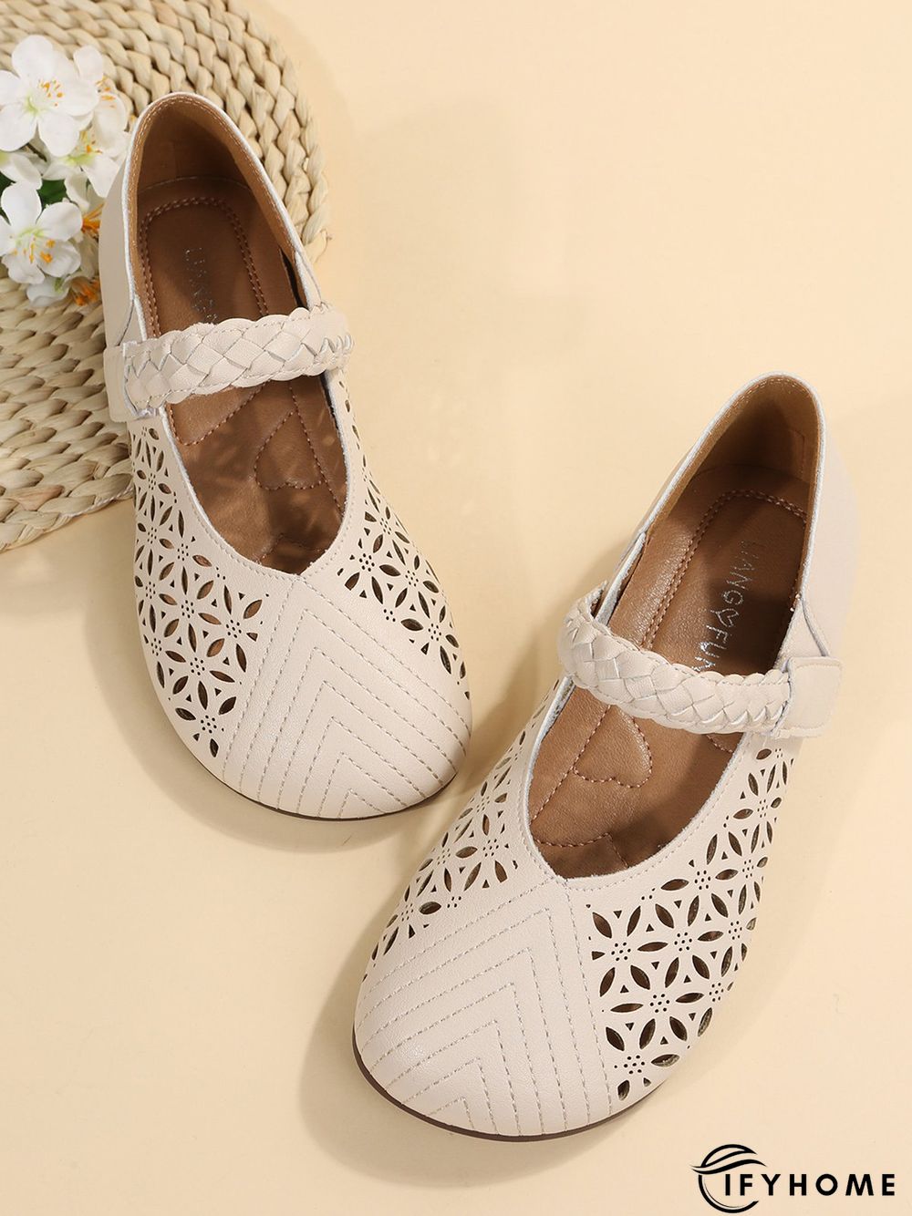 Round Toe Low Heel Woven Comfortable Mary Jane Shoes | IFYHOME
