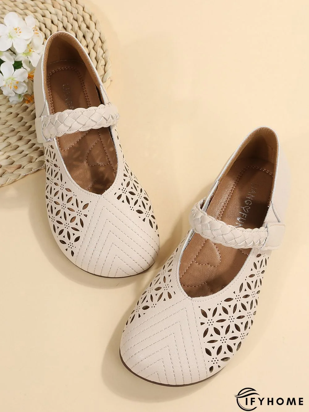 Round Toe Low Heel Woven Comfortable Mary Jane Shoes | IFYHOME