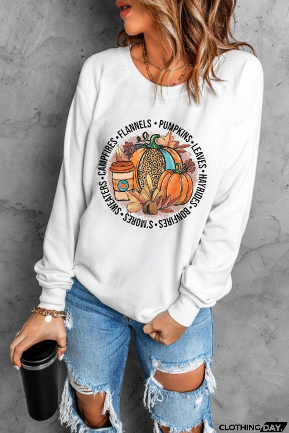 Pumpkin Letters Graphic Print Pullover Sweatshirt