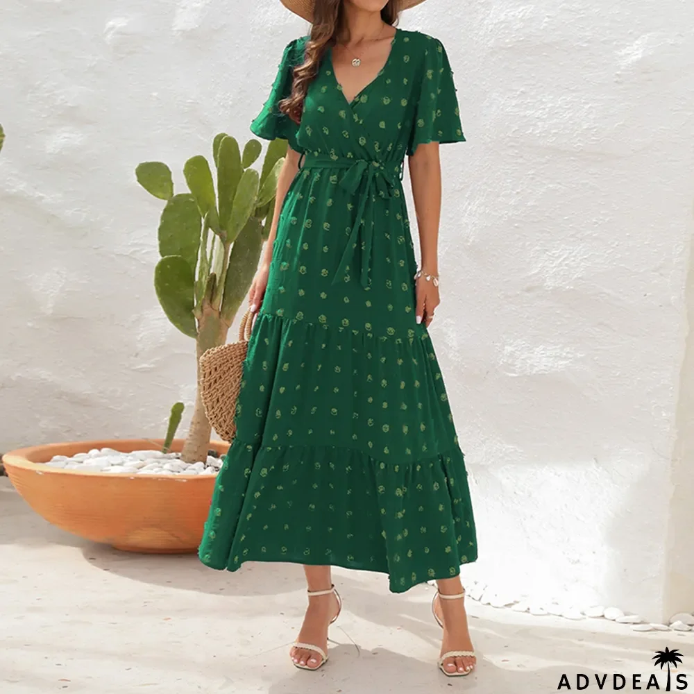 Women's Elegant V Neck High Waist Camisole Casual Fashion Maxi Dress