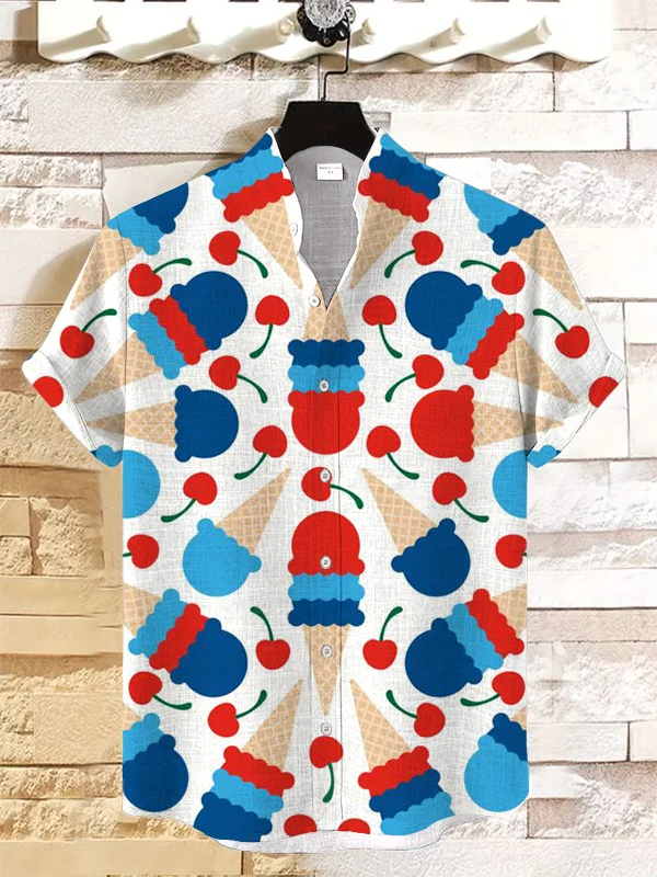 Men's July 4th Ice Art Print Linen Blend Shirt