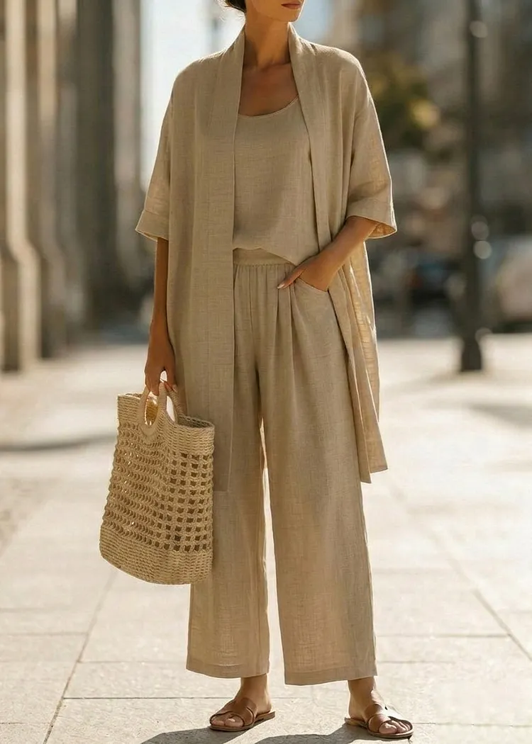 Abra | Minimalist Three-Piece Set in Cotton and Linen