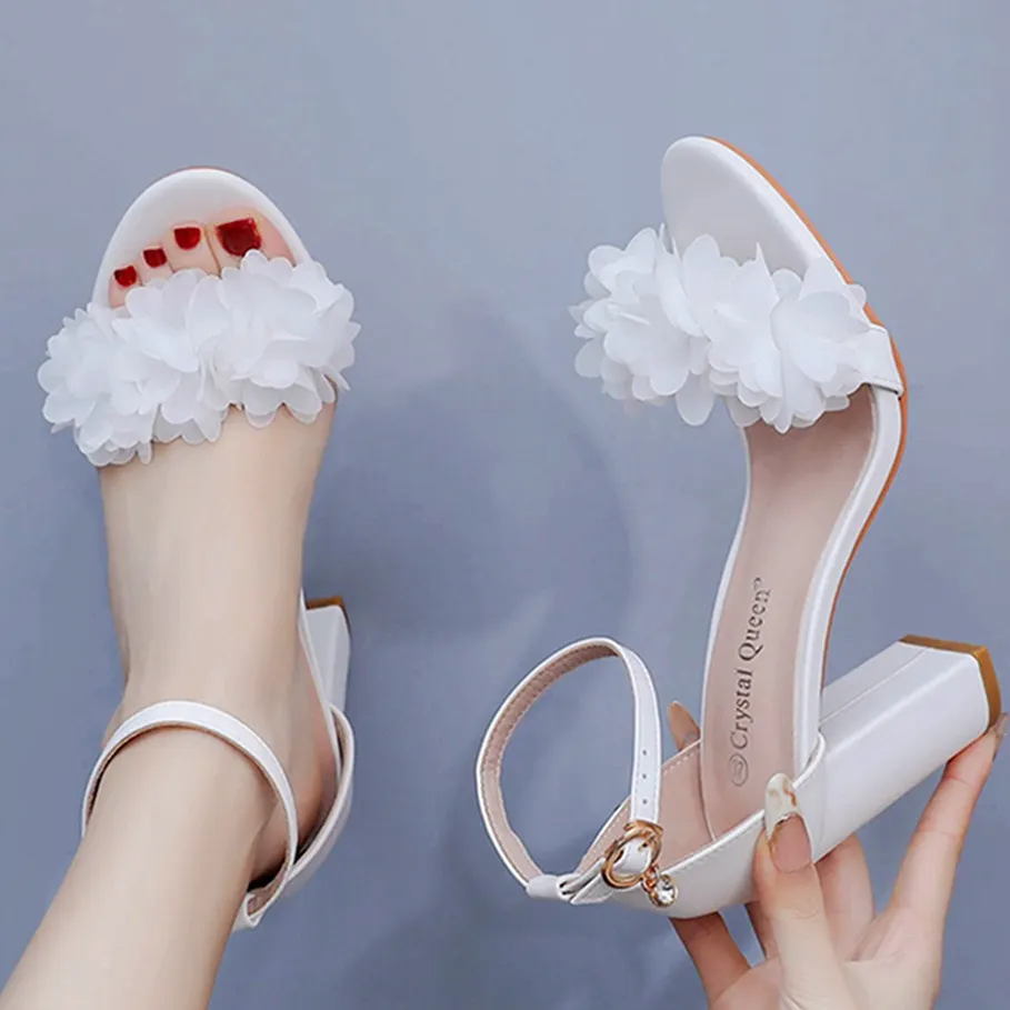 Breakj Breakj Cm Round Head With Thick Heel, Light Mouth With Sandals Pure White Flowers Wedding Dress Shooting High Heels Sandals