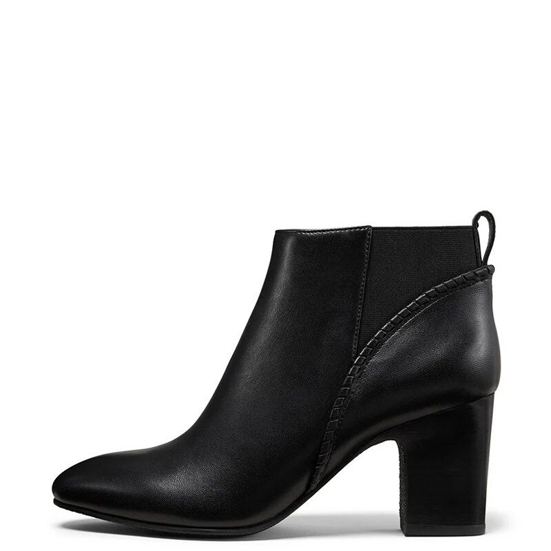 TAAFO Black Ankle Boots High Chunky Heels Woman Round Toe Booties Elastic Ladies Shoes