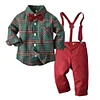 Baby Boys Sets Plaid Suspenders Cotton Gentleman Sets 2 Pcs