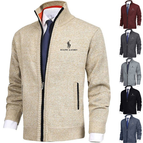 RL® Cardigan masculino elegante e confortável de cor sólida