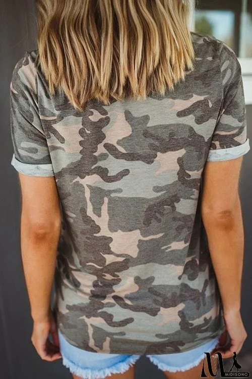 MidiSono - Camouflage Print Knot T Shirt