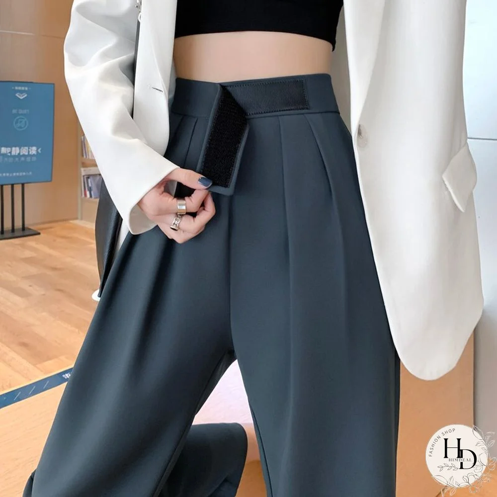 Fashion Velcro Office Lady Loose Harem Pants Summer High Waist Elegant Women Suit Pants Casual Chic Straight Ankle-length Pants