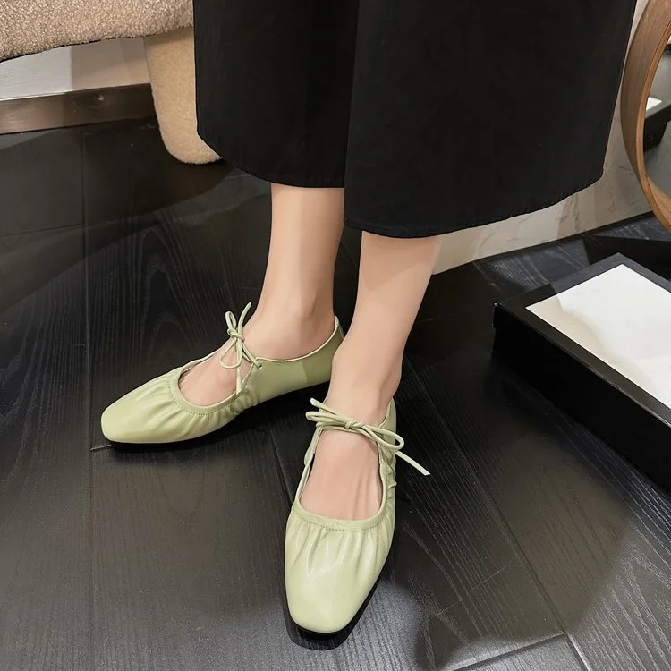 Yyvonne Women 2025 New Women's Shoes Spring Korean Plate Light Mouth Flat Bean Shoes Women's Style Lace Mary Jane Shoes