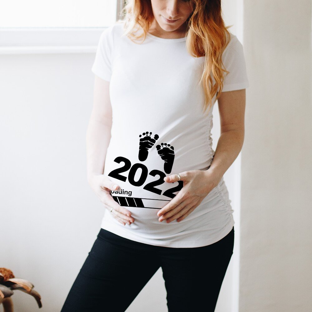 Baby Loading  2022 Printed Pregnant T Shirt Maternity Short Sleeve T-shirt Pregnancy Announcement Shirt New Mom Tshirts Clothes
