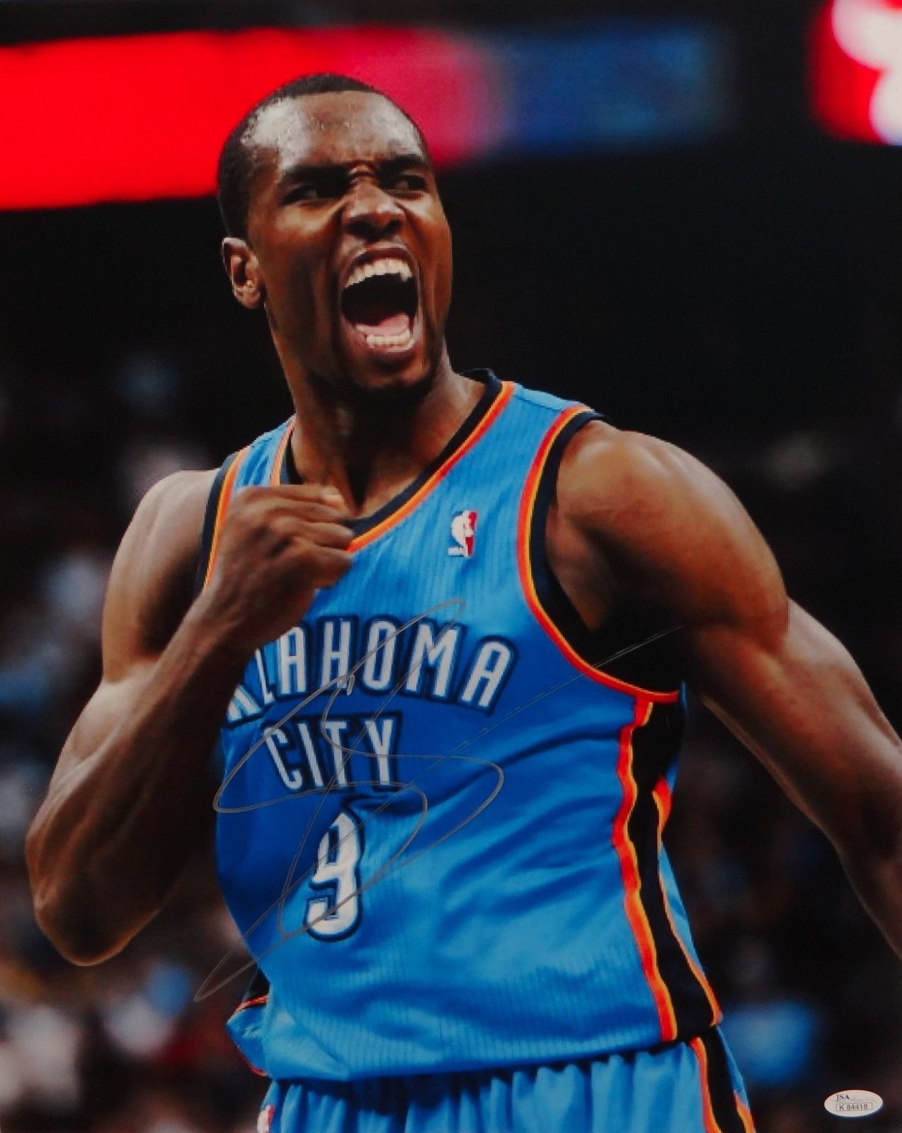 Serge Ibaka Autographed 16x20 OKC Thunder Yelling Photo Poster painting- JSA Authenticated