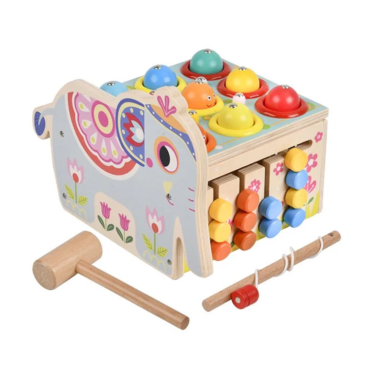 Multifunctional Magnetic Fishing Toys Wooden Hammer Bench Musical Toys