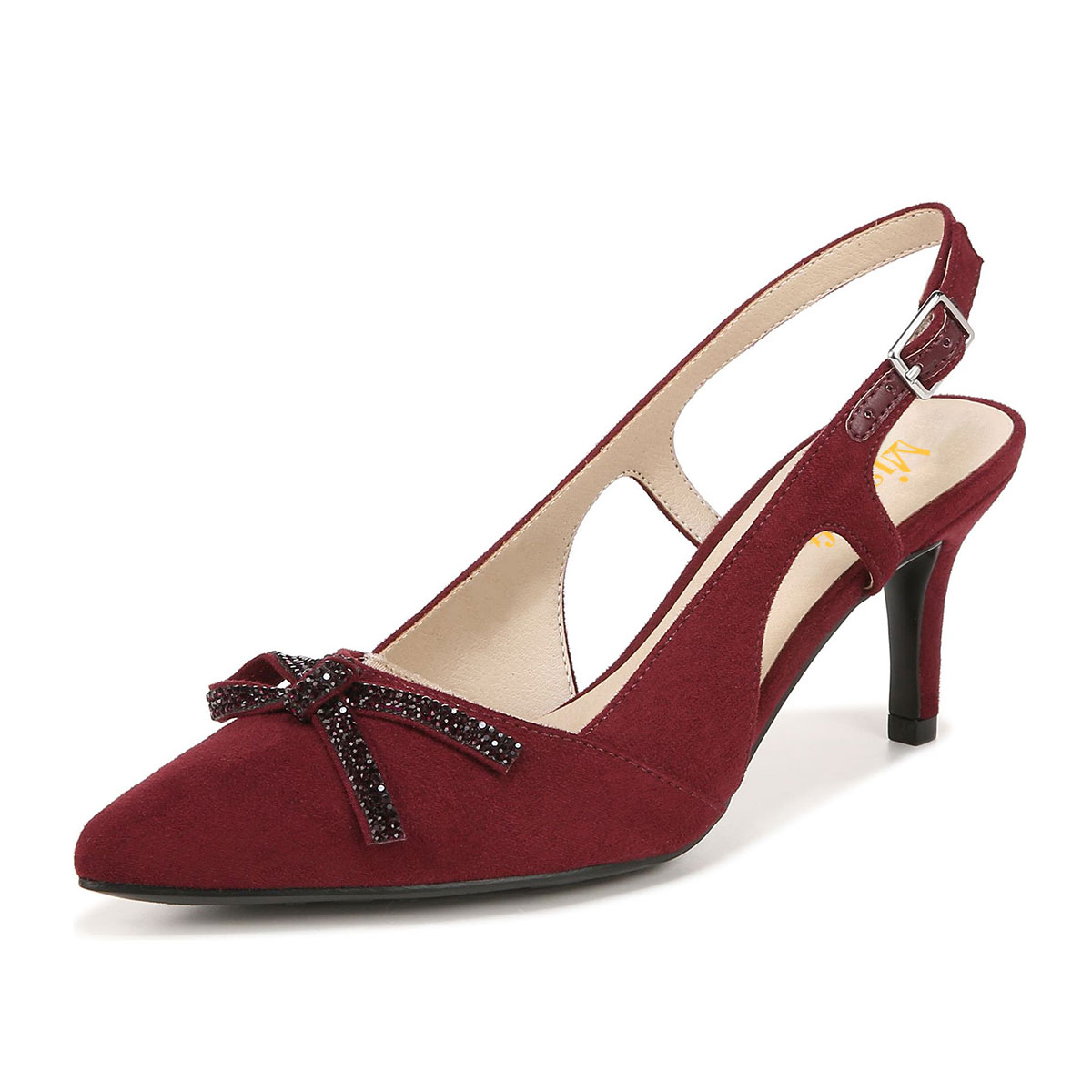 Wind Red Rhinestone Knot Pointed Toe Kitten Heel Slingback Pumps Nicepairs