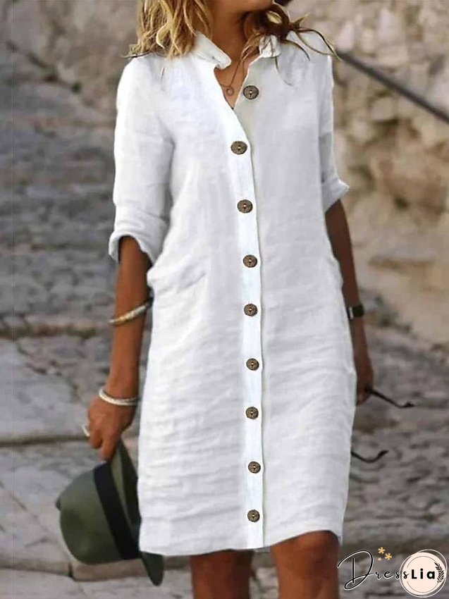 Women's Shirt Dress Casual Dress Cotton Linen Dress Midi Dress Cotton Blend Fashion Basic Outdoor Daily Shirt Collar
