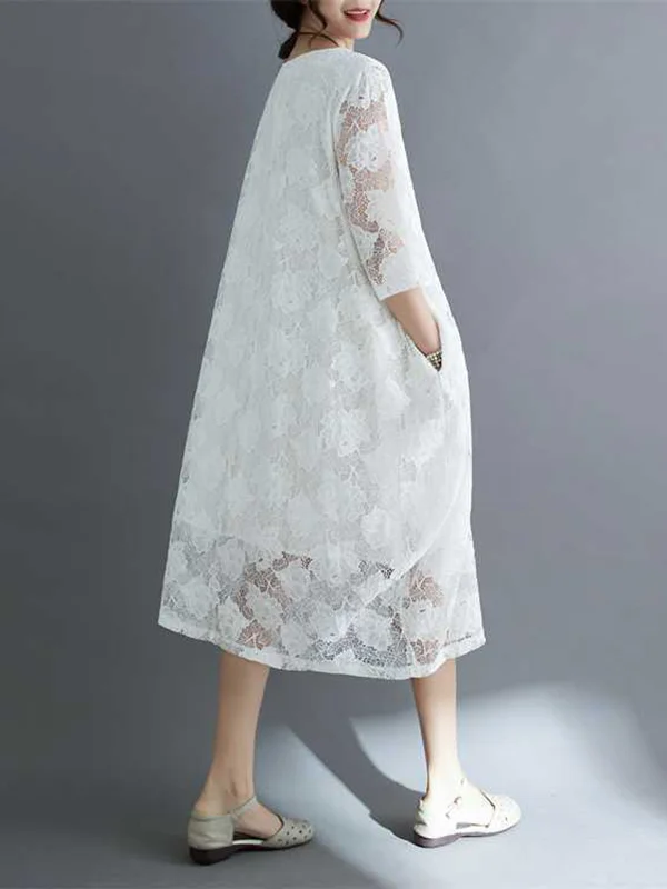 Women's Tie Front Round Neck Half Sleeve Midi Dress HY33V8NYL9 main image 1