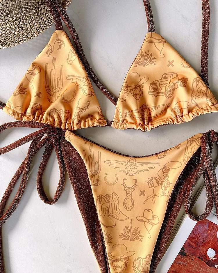 Retro Western Pattern Print Bikini