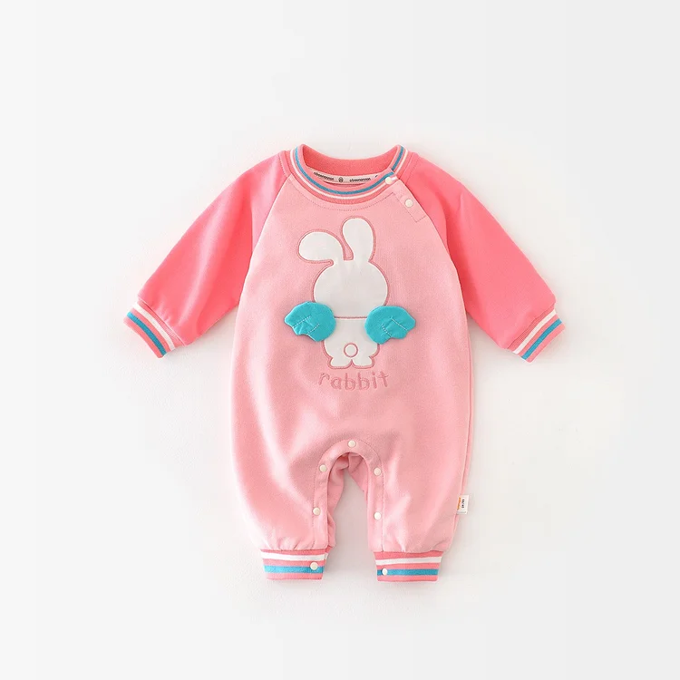 Baby Girl Pink 3D Rabbit Pullover Long Sleeve Romper