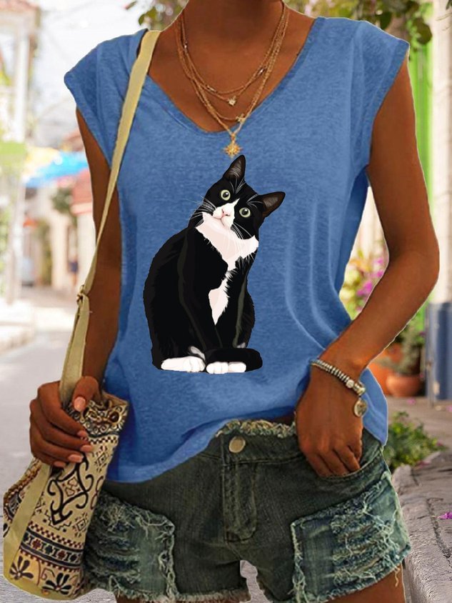 Cute Kitty Cat Face Cat Lover Casual Knit Tank