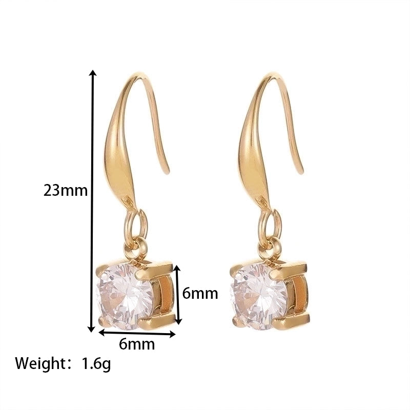 1 Pair Minimalist Round Plating Inlay 304 Stainless Steel Zircon White Gold Plated Gold Plated Drop Earrings