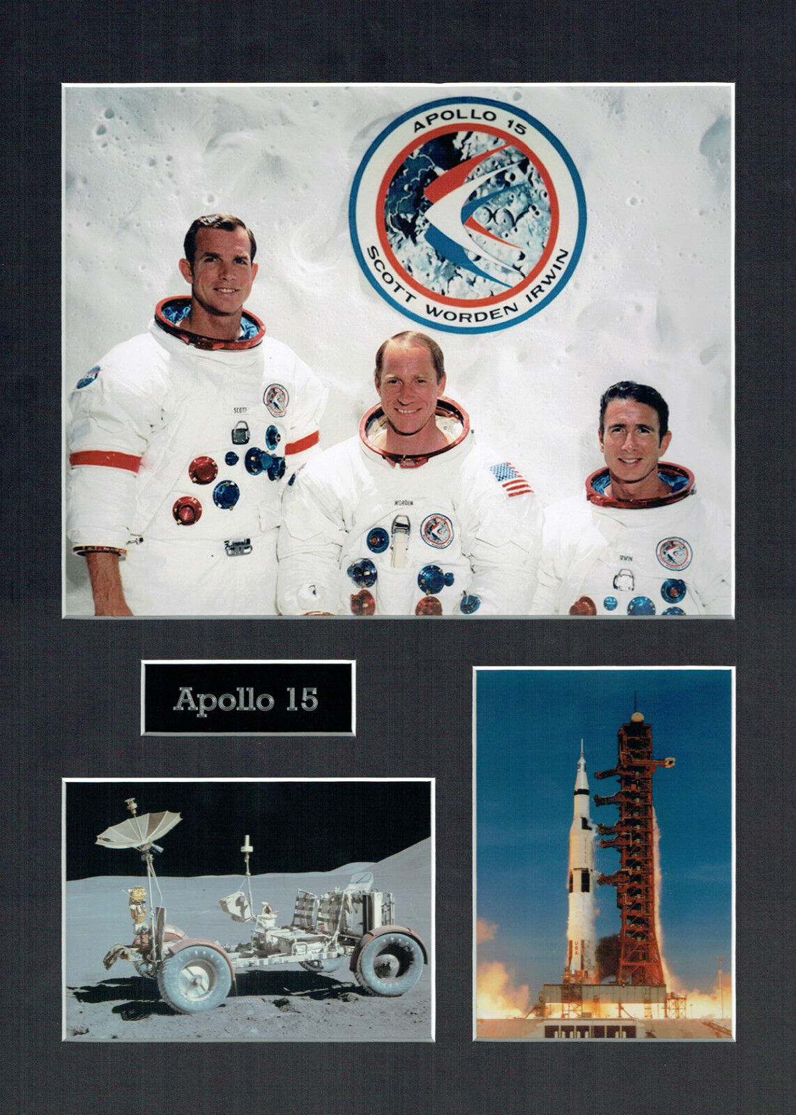 Apollo 15 16x12 Mounted Crew Photo Poster painting Astronaut Space Montage