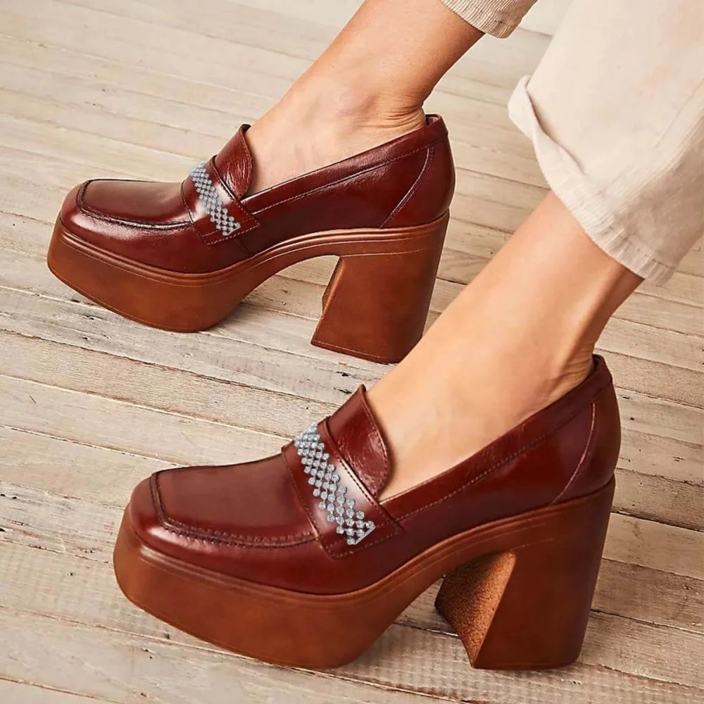 Brown Block Heel Loafers Various styles of classic styles