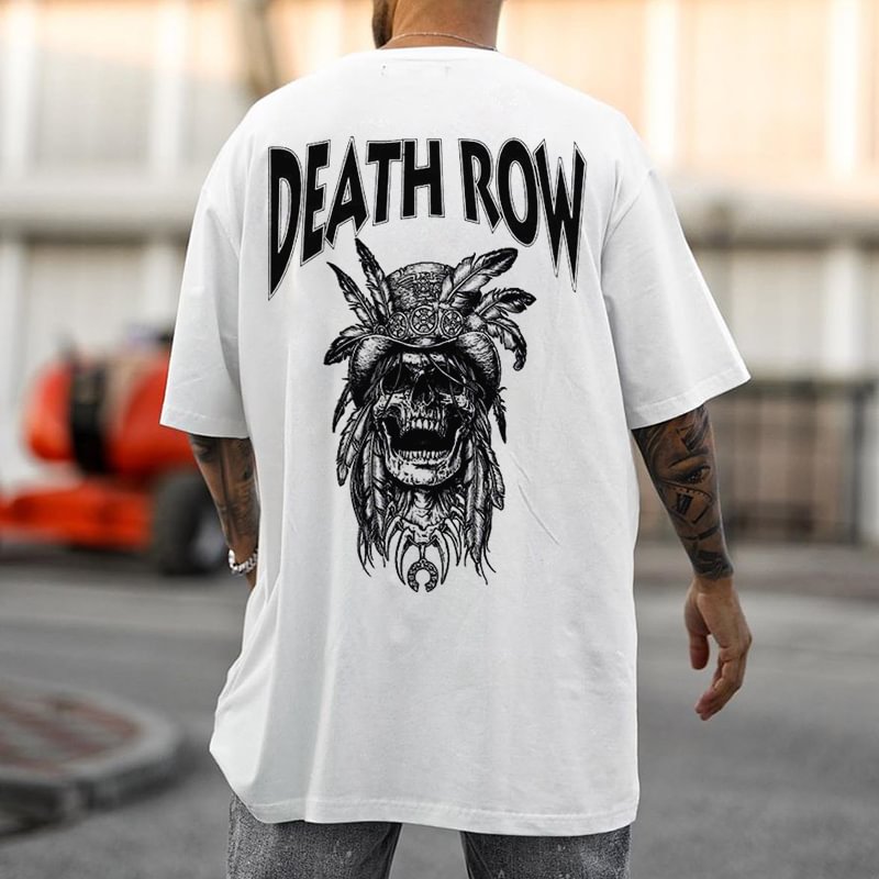 Death row feather skull loose t-shirt -  UPRANDY