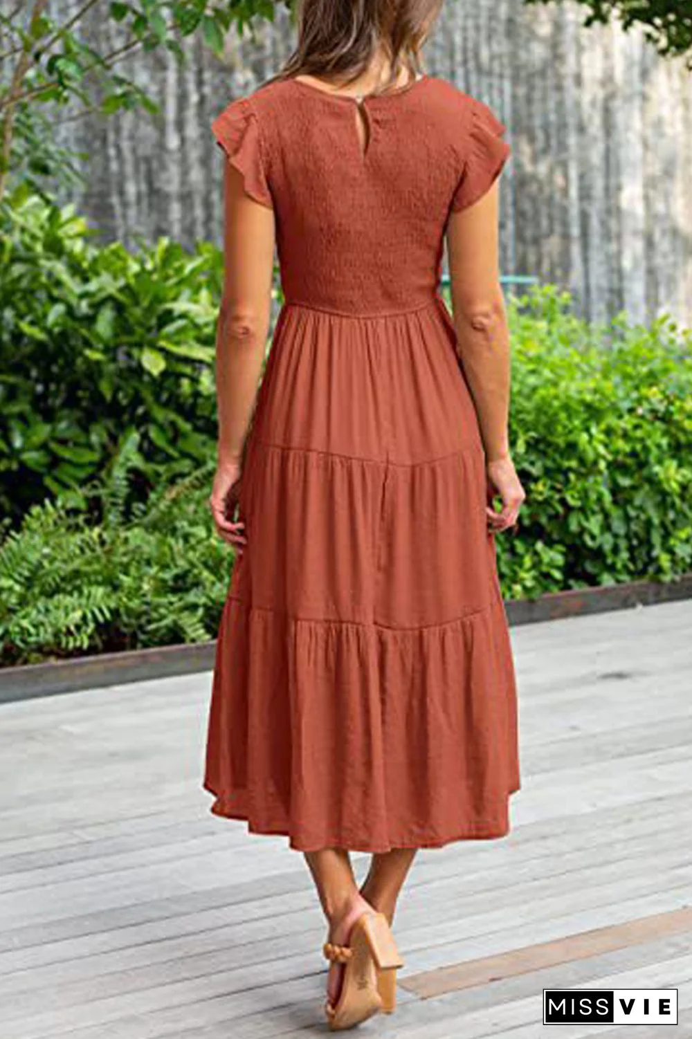 Fashion Solid Flounce O Neck Cake Skirt Dresses(9 Colors)