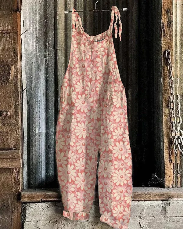 Fashion Floral Women Casual Linen Jumpsuits