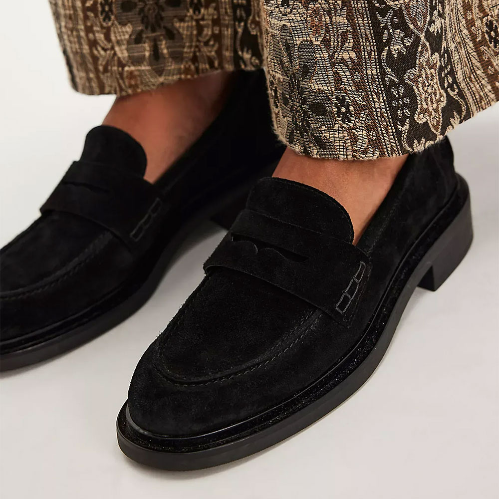 Black Vegan Suede Round Toe Slip-On Flat Penny Loafers Women Nicepairs