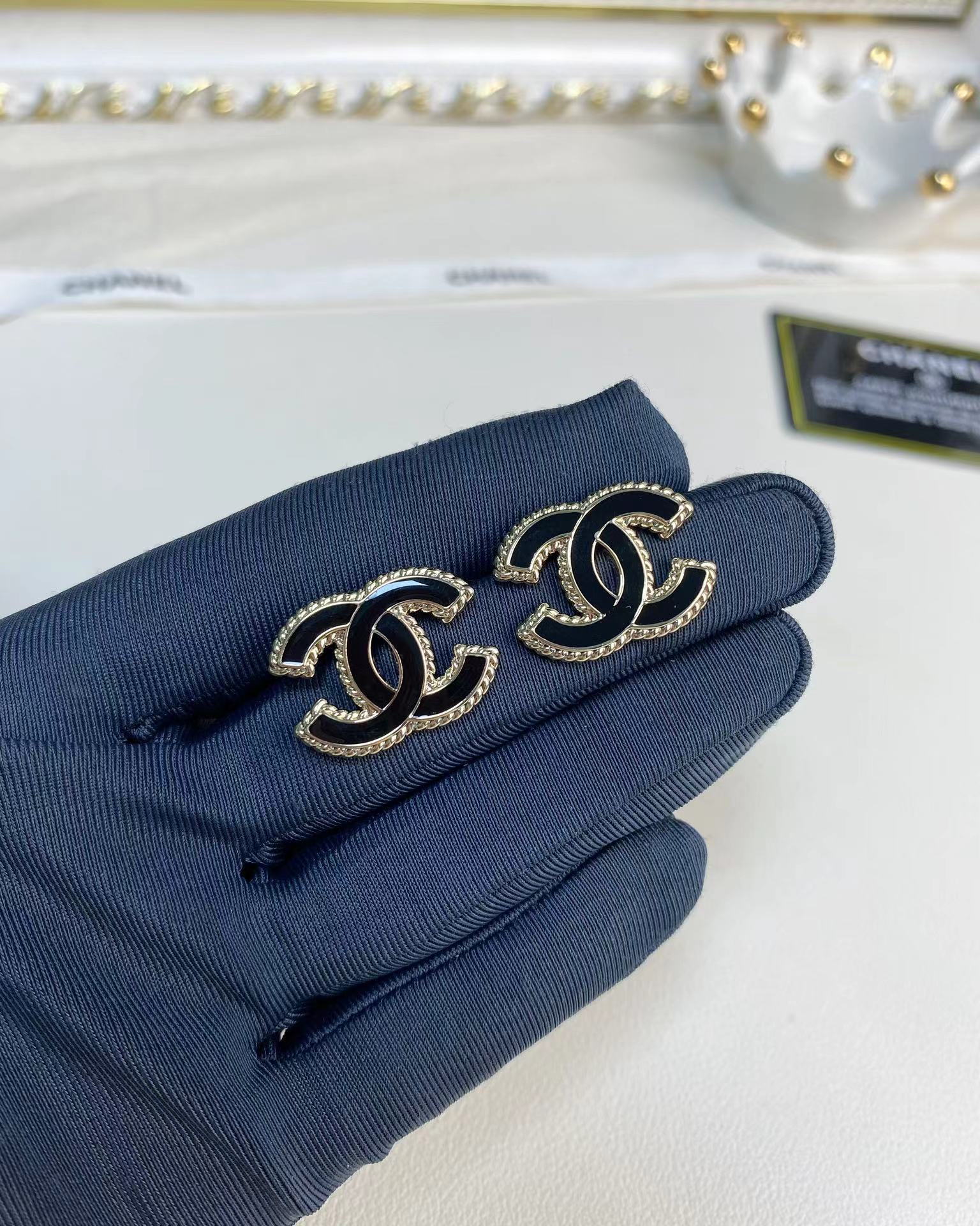 Buy replica Chanel Gold Edge Black Double C Earring and replica jewelry from PICKS Jewelry