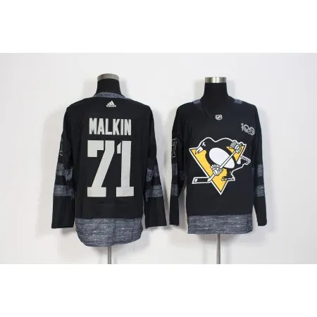 Men's  Pittsburgh Penguins #71 Evgeni Malkin Black 1917-2017 100th Anniversary Stitched NHL Jersey