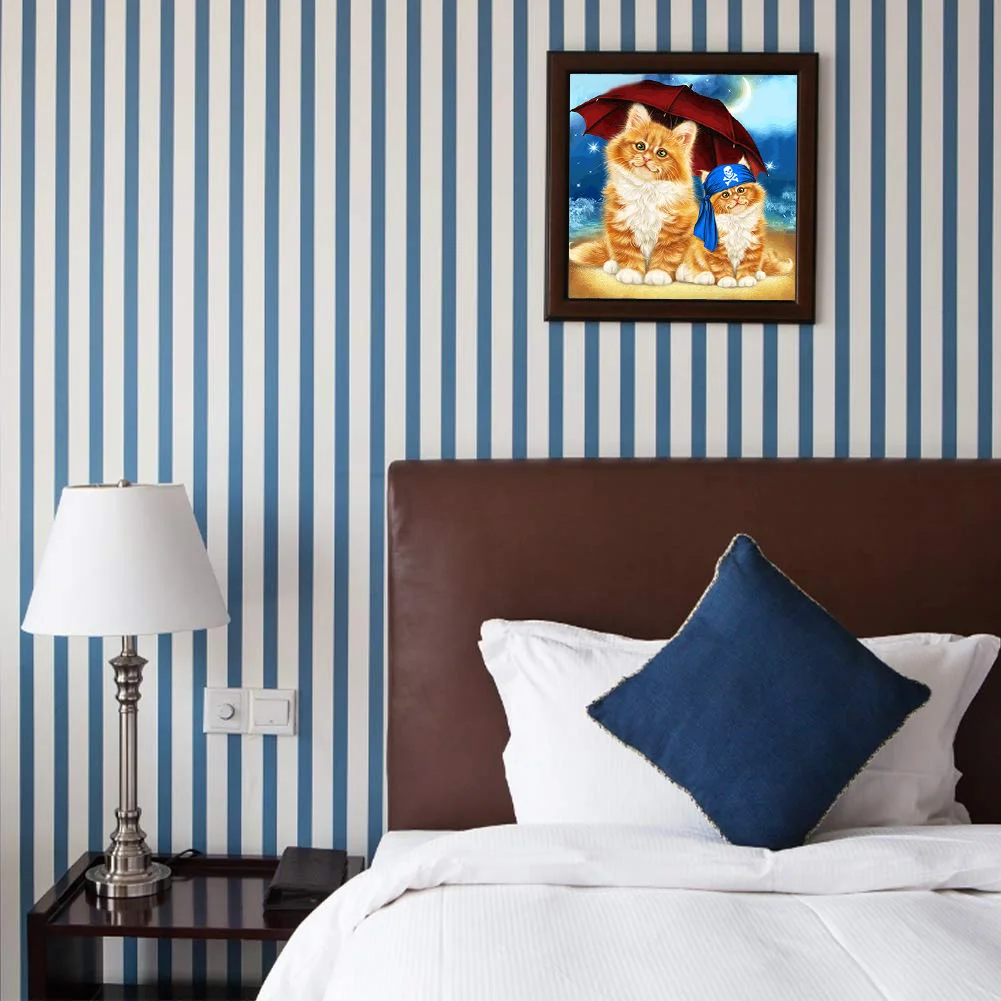 Sandy Beach Umbrella Cat 5D DIY Diamond Painting Kits Full Round Drill (B5426)