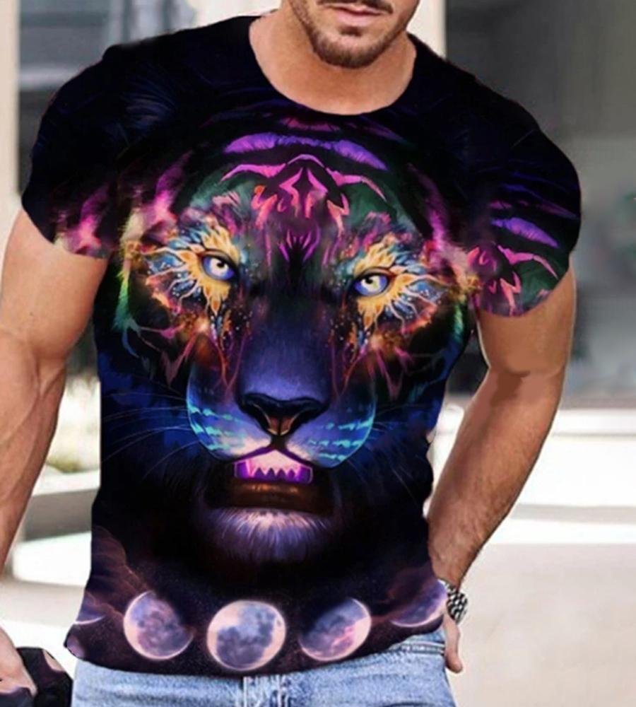 Men Tiger Print Casual T-shirts