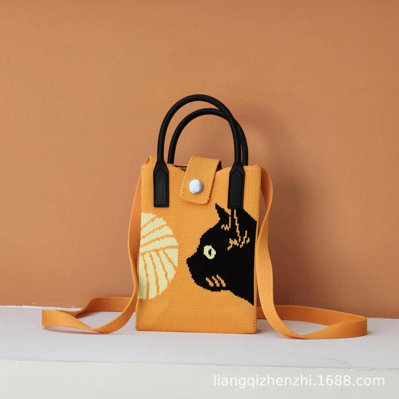 Women’s Polyester Cartoon Cute Square Hidden Buckle Shoulder Bag Handbag Crossbody Bag