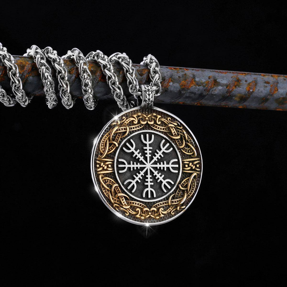 Nordic Viking Stainless Steel Compass Compass Reversible Necklace with 60cm Keel Chain