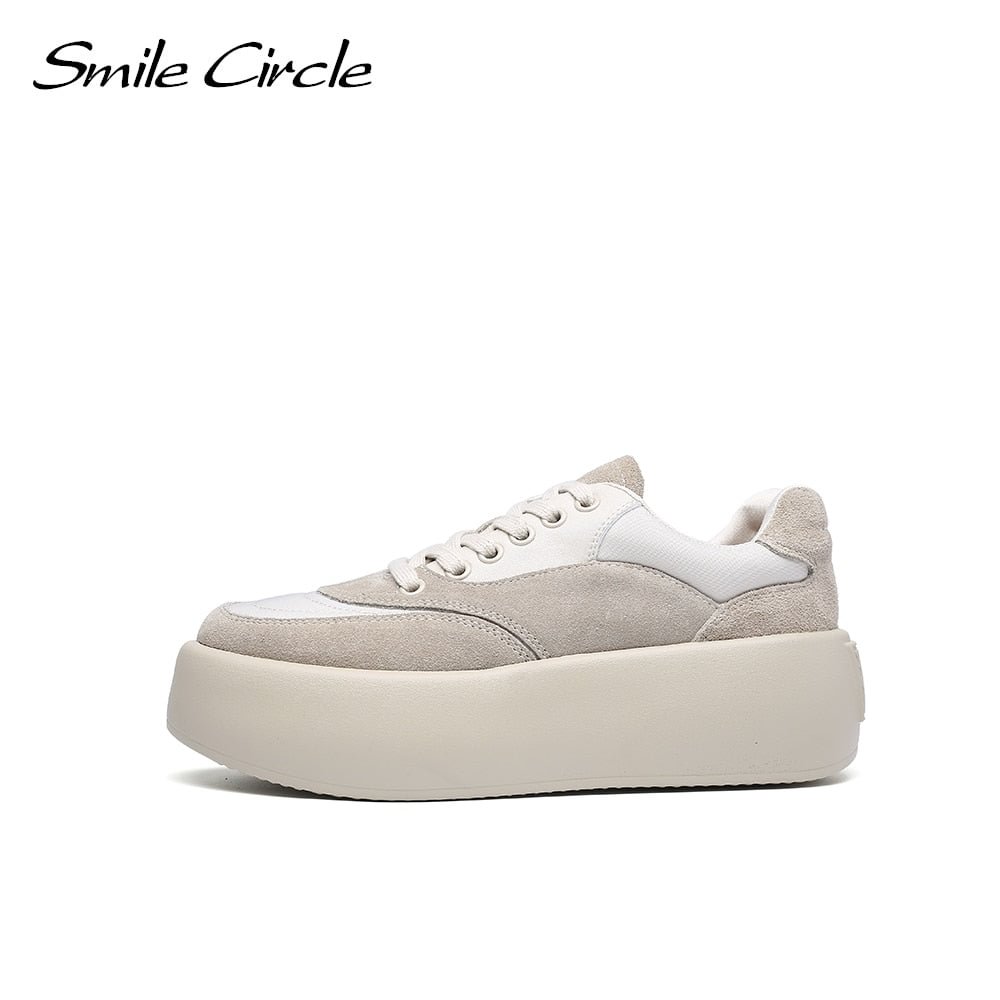 Smile Circle Women Flat platform Sneakers Cow suede Spring Fashion Comfort Casual Thick bottom Ladies Shoes