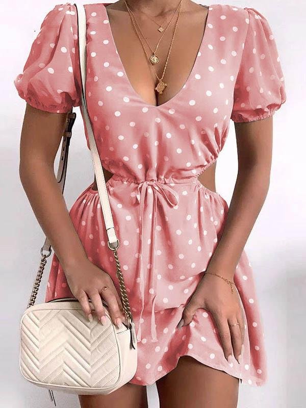 Polka Dot Print Hollow Waist Dress for Women